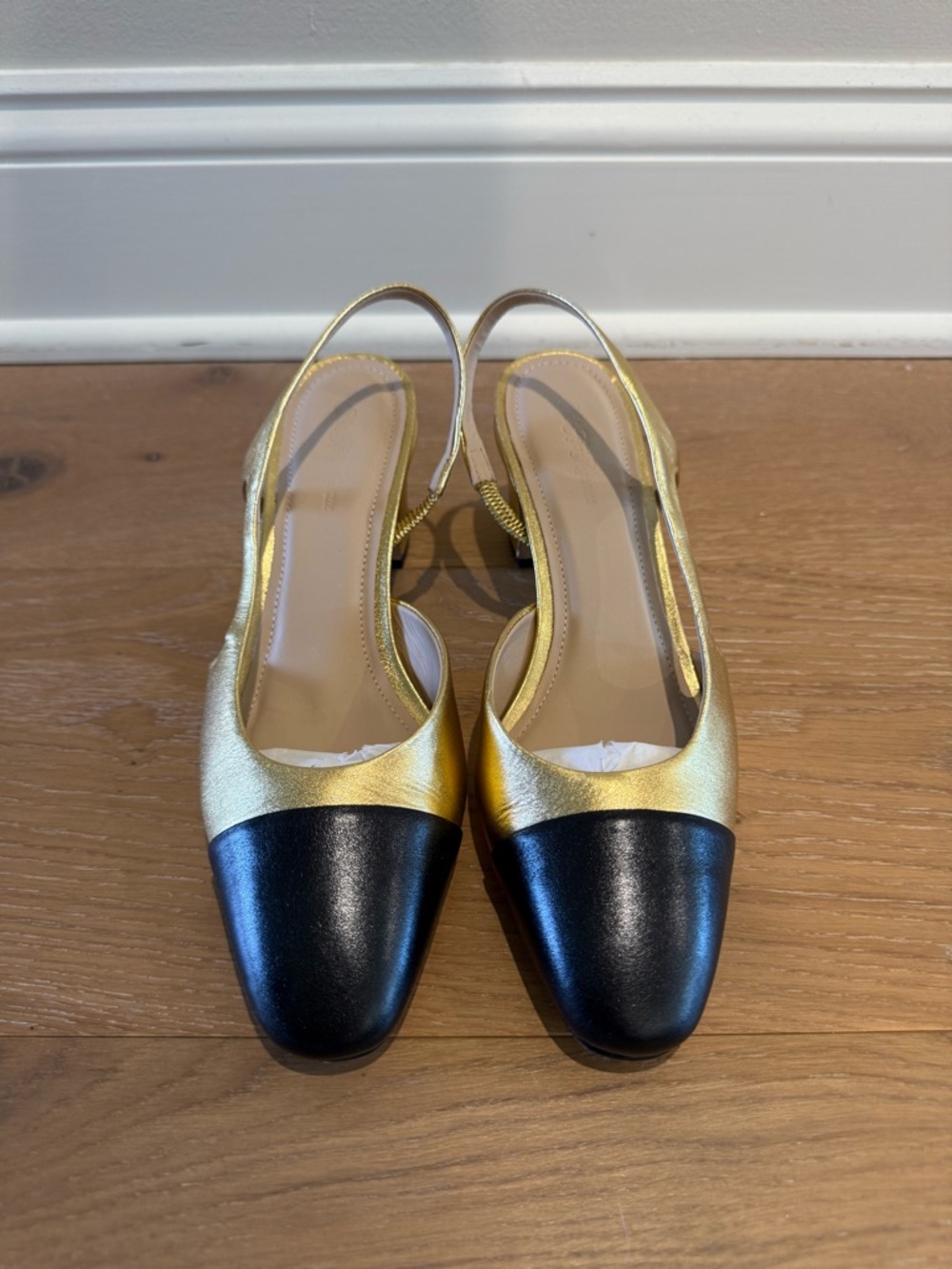 Saks Fifth Avenue Gold and Black Two-Tone Slingback Mules
